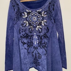 B.L.E.U. Blue BOHO Top Size Medium